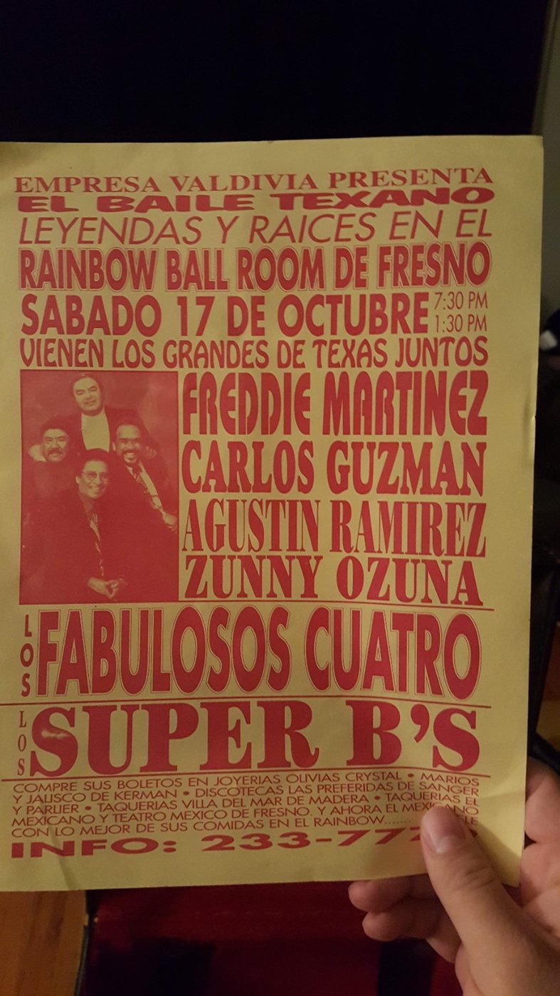 Vintage Rainbow Ballroom Fresno Tejano concert poster